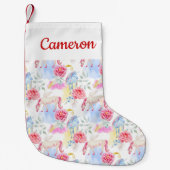 Addieren Sie Ihr Namens| Aquarell-Einhorn u. Kleiner Weihnachtsstrumpf (Vorderseite)