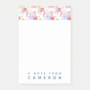 Addieren Sie Ihr Namens Aquarell-Einhorn u. Post-it Klebezettel