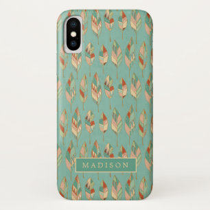 Addieren Sie Ihr Namens Aquarell-Feder-Muster iPhone X Hülle