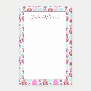 Addieren Sie Ihr Namens  Aquarell-Hexagon-Muster Post-it Klebezettel