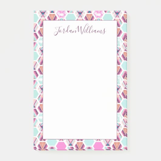 Addieren Sie Ihr Namens| Aquarell-Hexagon-Muster Post-it Klebezettel (Vorderseite)