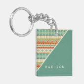 Addieren Sie Ihr Namens| Aquarell-Stammes- Muster Schlüsselanhänger (Vorderseite links)