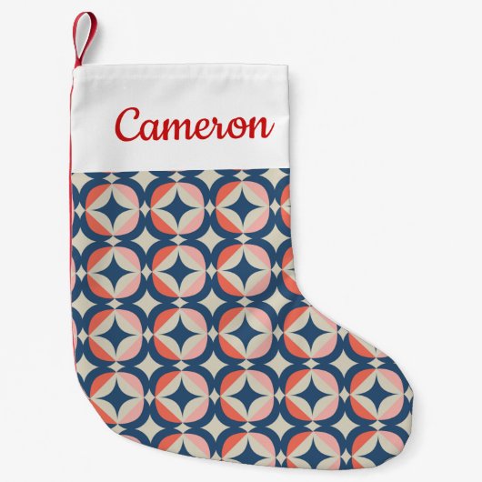 Addieren Sie Ihr Namens| blaues u. korallenrotes Kleiner Weihnachtsstrumpf (Vorderseite)