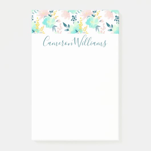 Addieren Sie Ihr Namens| BlumenAquarell-Muster Post-it Klebezettel (Vorderseite)