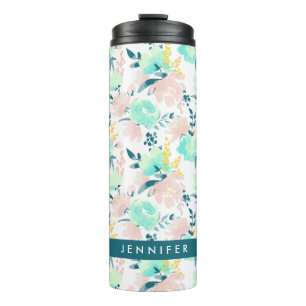 Addieren Sie Ihr Namens  BlumenAquarell-Muster Thermosbecher