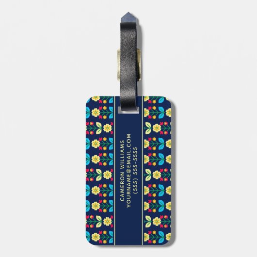 Addieren Sie Ihr Namens| buntes Blumenmuster Gepäckanhänger (Rückseite vertikal)