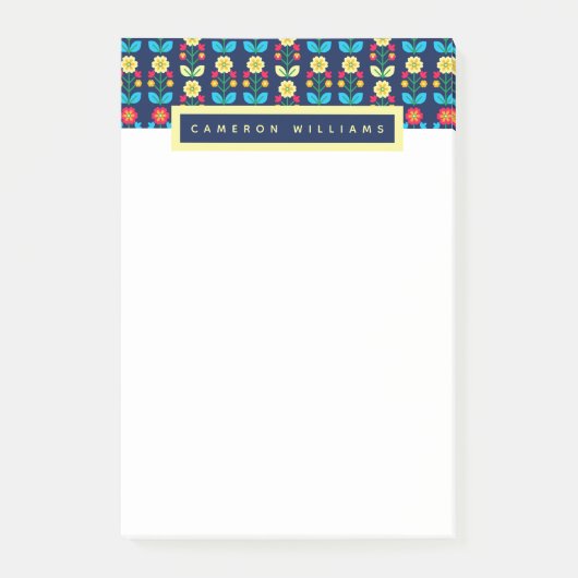 Addieren Sie Ihr Namens| buntes Blumenmuster Post-it Klebezettel (Vorderseite)