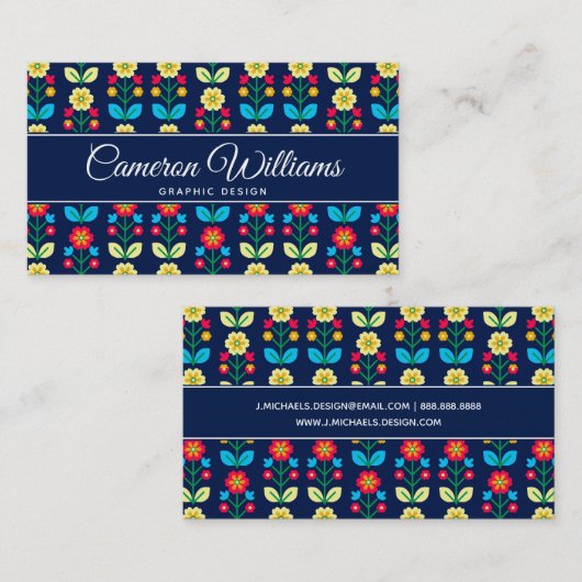 Addieren Sie Ihr Namens| buntes Blumenmuster Visitenkarte (Vorne/Hinten)