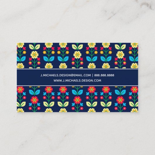 Addieren Sie Ihr Namens| buntes Blumenmuster Visitenkarte (Rückseite)