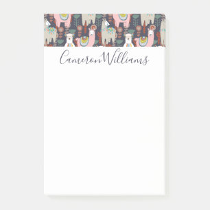 Addieren Sie Ihr Namens buntes Lama-Muster Post-it Klebezettel