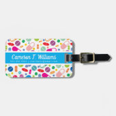 Addieren Sie Ihr Namens| buntes Neondrogen-Muster Gepäckanhänger (Vorderseite horizontal)