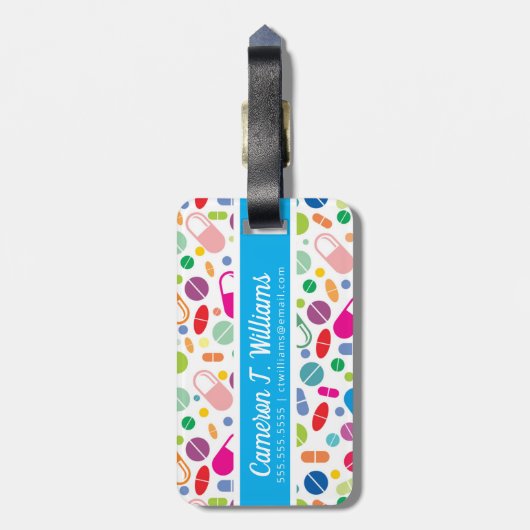 Addieren Sie Ihr Namens| buntes Neondrogen-Muster Gepäckanhänger (Rückseite vertikal)