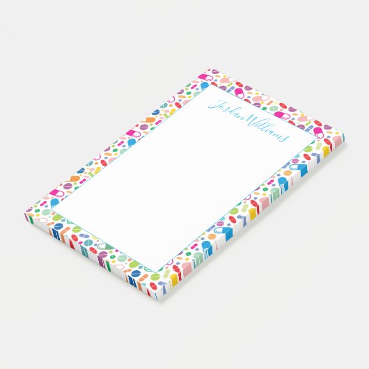 Addieren Sie Ihr Namens| buntes Neondrogen-Muster Post-it Klebezettel (angewinkelt)