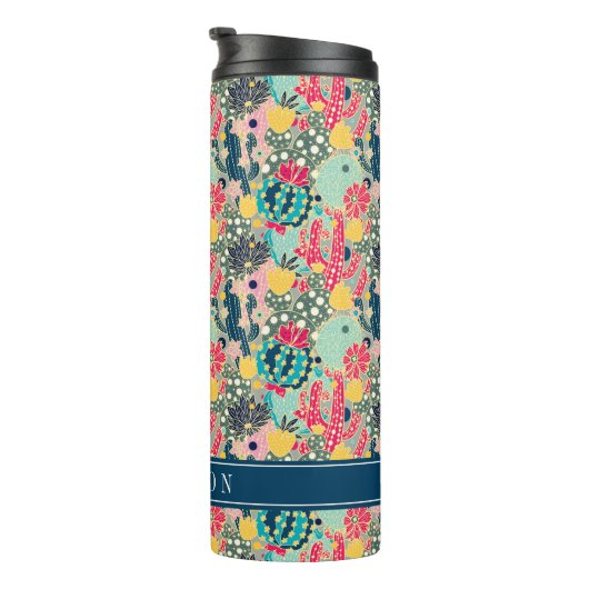 Addieren Sie Ihr Namens| buntes Thermosbecher (Nach rechts gedreht)