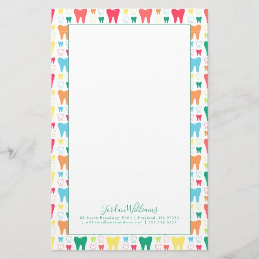 Addieren Sie Ihr Namens| buntes Zahn-Muster Briefpapier (Vorderseite)