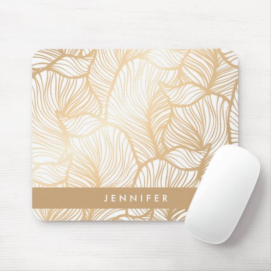 Addieren Sie Ihr Namens| Damast-Goldblumenmuster Mousepad (Mit Mouse)