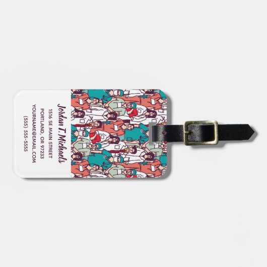 Addieren Sie Ihr Namens| Doktor-u. Chirurg-Muster Gepäckanhänger (Vorderseite horizontal)