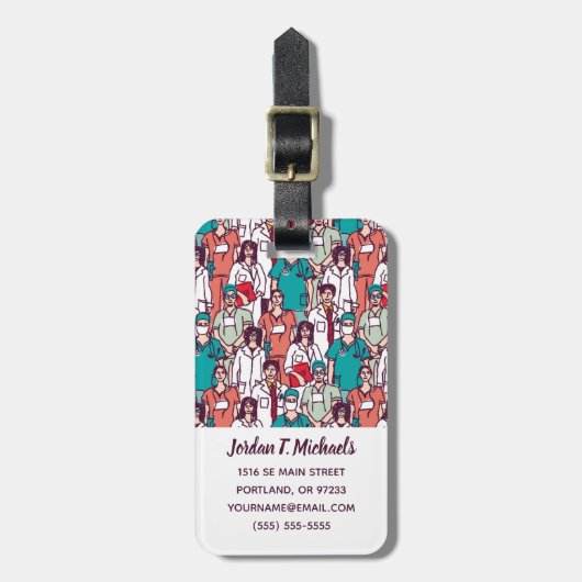 Addieren Sie Ihr Namens| Doktor-u. Chirurg-Muster Gepäckanhänger (Vorderseite vertikal)