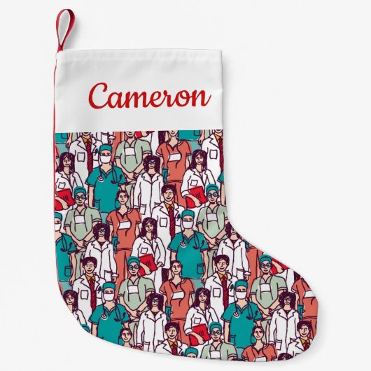 Addieren Sie Ihr Namens| Doktor-u. Chirurg-Muster Kleiner Weihnachtsstrumpf (Vorderseite)