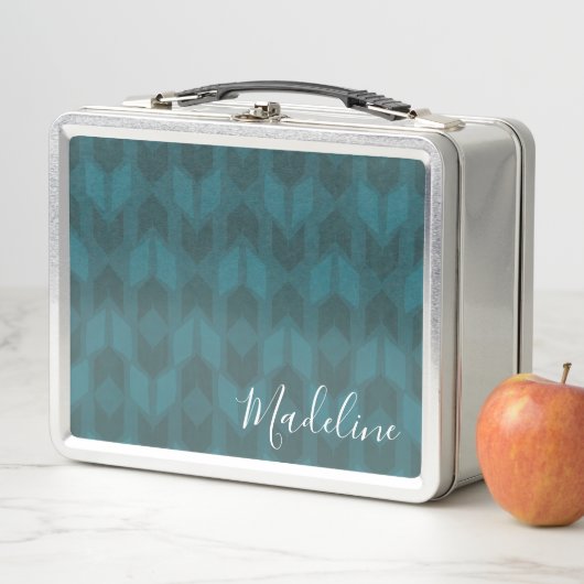 Addieren Sie Ihr Namens| dunkles aquamarines Metall Lunch Box (Beispiel)