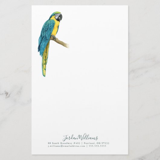 Addieren Sie Ihr Namens| ein aquamariner Macaw Briefpapier (Vorderseite)