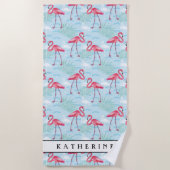 Addieren Sie Ihr Namens| Flamingo-Muster Strandtuch (Vorderseite)