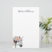 Addieren Sie Ihr Namens| gekleidetes BlumenEinhorn Briefpapier (Stehend Vorderseite)
