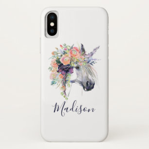 Addieren Sie Ihr Namens  gekleidetes BlumenEinhorn Case-Mate iPhone Hülle