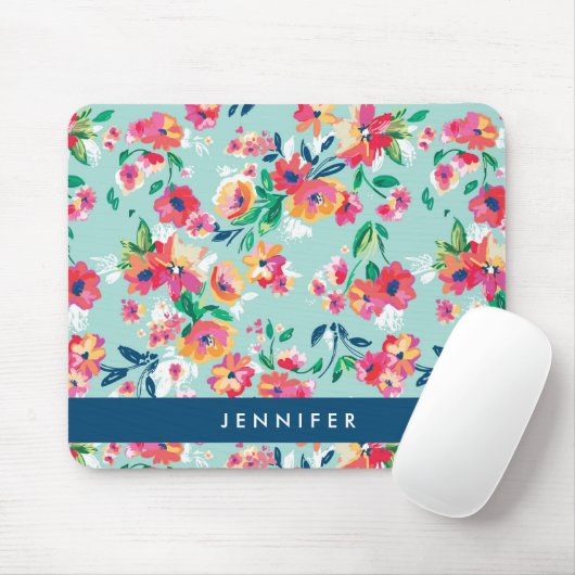 Addieren Sie Ihr Namens| gemaltes Blumen-Muster Mousepad (Mit Mouse)