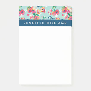Addieren Sie Ihr Namens  gemaltes Blumen-Muster Post-it Klebezettel