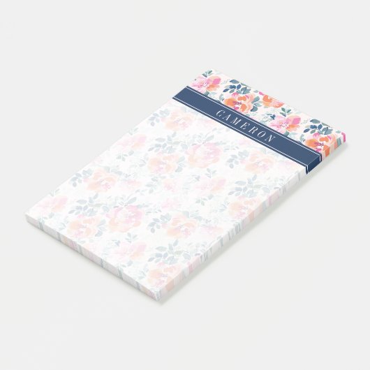 Addieren Sie Ihr Namens| gemaltes Rosen-Muster Post-it Klebezettel (angewinkelt)