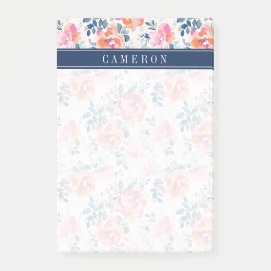 Addieren Sie Ihr Namens| gemaltes Rosen-Muster Post-it Klebezettel (Vorderseite)