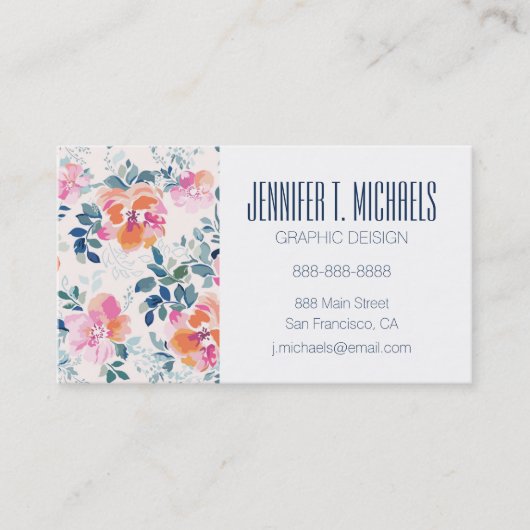 Addieren Sie Ihr Namens| gemaltes Rosen-Muster Visitenkarte (Vorderseite)