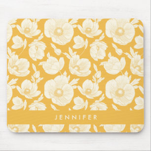 Addieren Sie Ihr Namens goldenes Blumen-Muster Mousepad