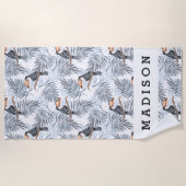 Addieren Sie Ihr Namens| graues Toucan Strandtuch (Vorderseite)