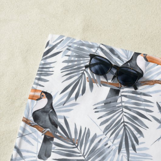 Addieren Sie Ihr Namens| graues Toucan Strandtuch (Beispiel)