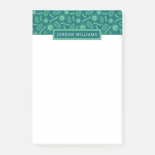 Addieren Sie Ihr Namens| grünes Mikroben-Muster Post-it Klebezettel (Vorderseite)