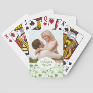 Addieren Sie Ihr Namens  grünes Palme-Muster Spielkarten