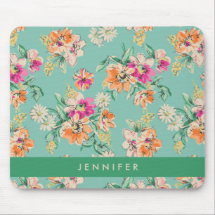 Addieren Sie Ihr Namens  helle Skizze-Blumenmuster Mousepad