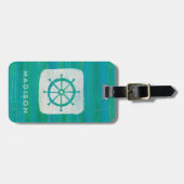 Addieren Sie Ihr Namens| Küstenaqua-Lenkrad der Gepäckanhänger (Vorderseite horizontal)