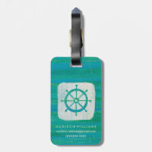 Addieren Sie Ihr Namens| Küstenaqua-Lenkrad der Gepäckanhänger (Rückseite vertikal)