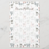 Addieren Sie Ihr Namens| lächelndes Lama-Muster Briefpapier (Vorderseite)