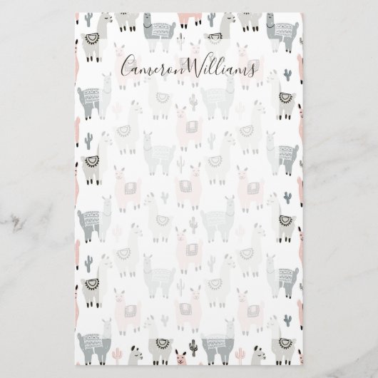 Addieren Sie Ihr Namens| lächelndes Lama-Muster Briefpapier (Vorderseite)