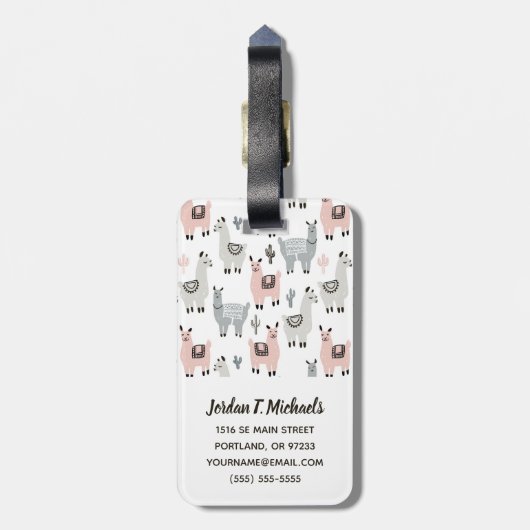 Addieren Sie Ihr Namens| lächelndes Lama-Muster Gepäckanhänger (Rückseite vertikal)