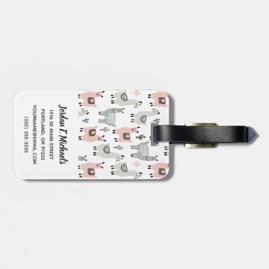 Addieren Sie Ihr Namens| lächelndes Lama-Muster Gepäckanhänger (Rückseite horizontal)