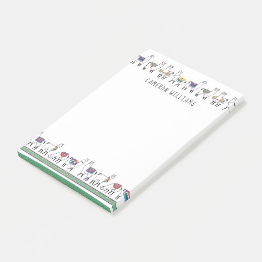 Addieren Sie Ihr Namens| Lama-Streifen-Muster Post-it Klebezettel (angewinkelt)