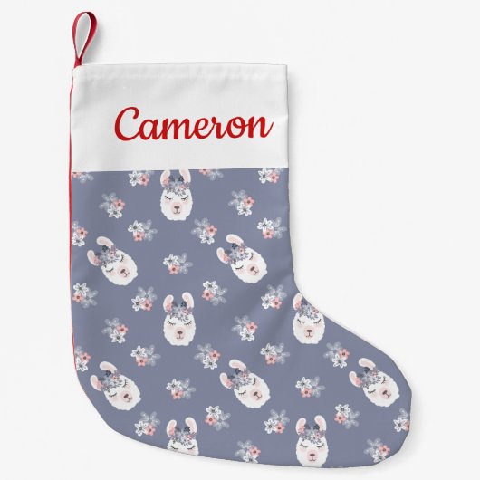 Addieren Sie Ihr Namens| Lama-u. Blumen-Muster Kleiner Weihnachtsstrumpf (Vorderseite)