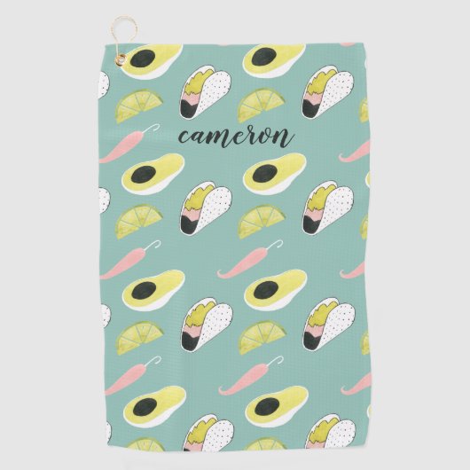 Addieren Sie Ihr Namens| lassen uns Taco über Golfhandtuch (Vorderseite)