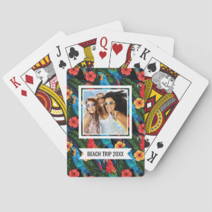 Addieren Sie Ihr Namens  Macaw-und Hibiskus-Muster Spielkarten