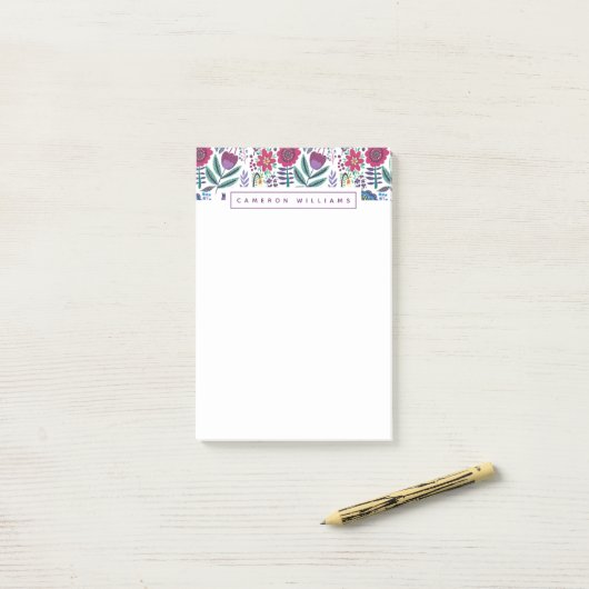 Addieren Sie Ihr Namens| magentarote Post-it Klebezettel (Auf Schreibtisch)